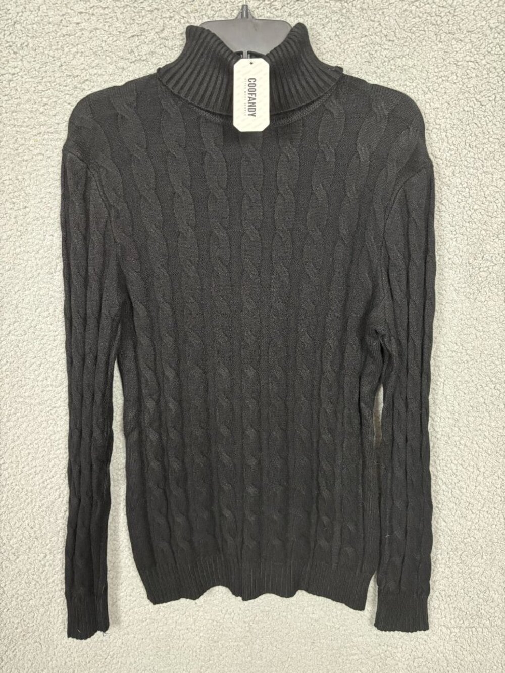 Coofandy Mens Slim Fit Cable Knit Turtleneck Sweater Black Size Small NWT's.